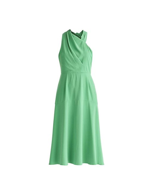 Paisie Green Asymmetric Neck Midi Dress In