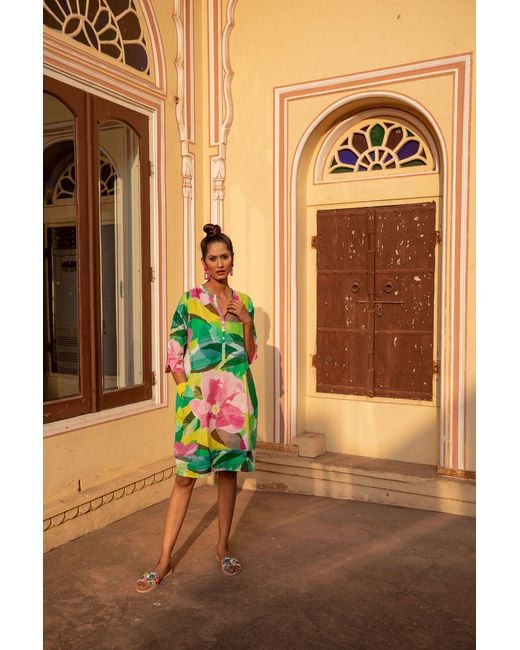 NoLoGo-chic Green Paper Rose Tunic Dress