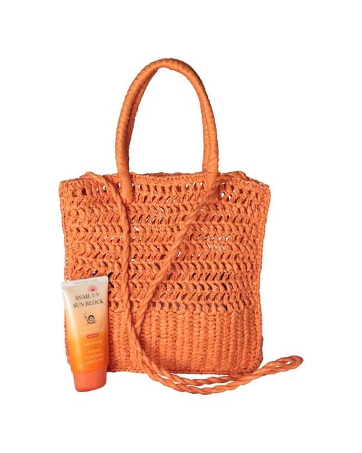 2KStyle Orange Tamuna Small Woven Raffia Tote Bag