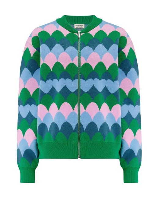Sugarhill Green Solana Knitted Bomber Multi, Heart Scallop