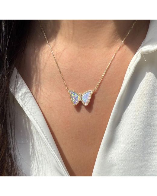 KAMARIA Metallic Opal Butterfly Necklace With Crystals