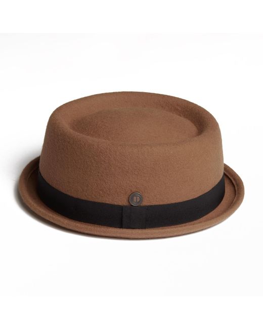 Dasmarca Hats Brown Jack Camel Felt Skimpy Brim Short Brim Rude Boy Mod Style Porkpie Hat for men