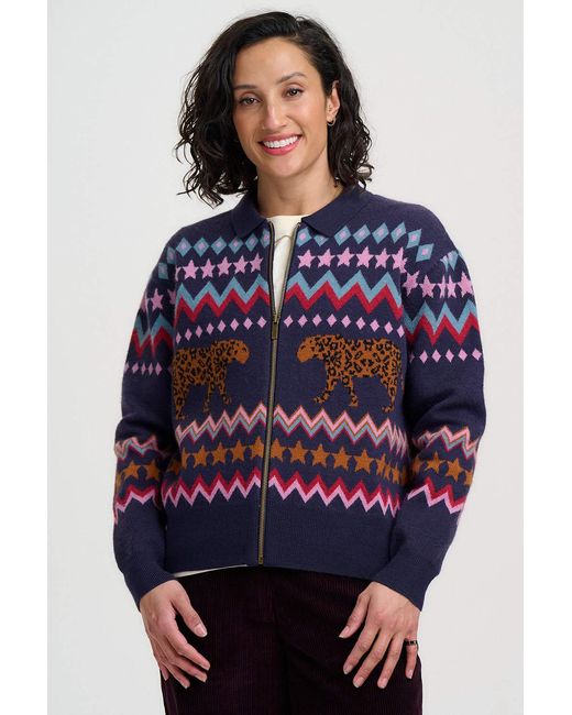 Sugarhill Blue Katlin Knitted Bomber Jacket Leopard