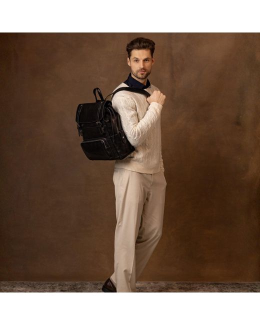 Time Resistance Black Leather Backpack for men