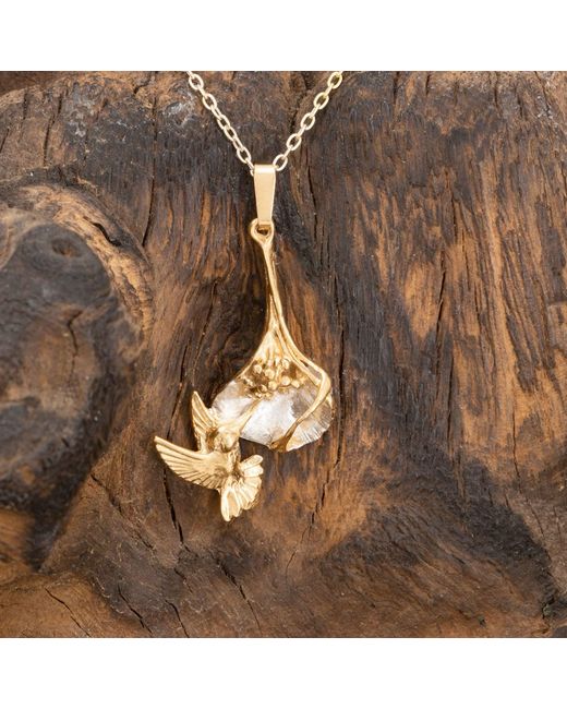 Simon Kemp Jewellers Metallic Arum Lily And Humming Bird Necklace