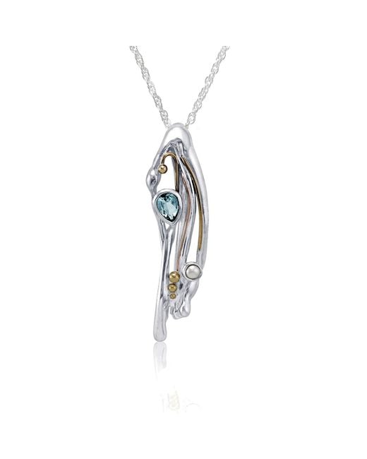 Isla Silver Metallic Handmade Flowing Topaz & Pearl Organic Pendant