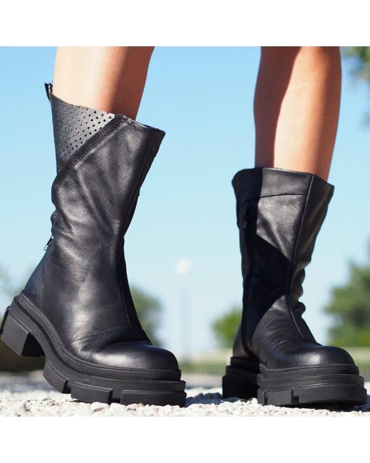 Adrenaline Fashion Blue Leather Perforated Ankle Boots – Handmade Designer Shoes, Chunky Sole, Modern Edgy Style