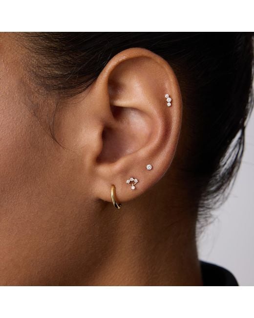 Vanhi Metallic 14K Solid Lab-Grown Diamond Curved Trio Flat Back Stud