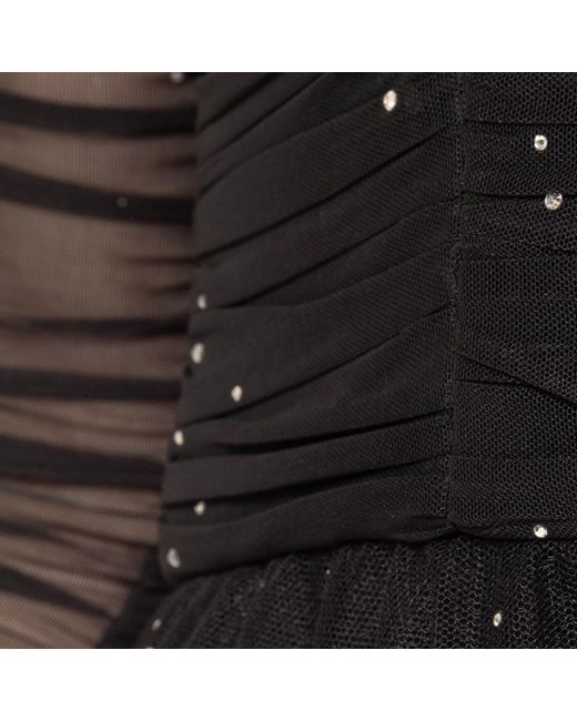 Nissa Black Rhinestone-Embellished Tulle Midi Dress