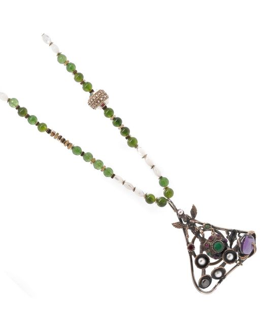 Ebru Jewelry White Jade & Amethyst Gemstone Handmade Angel Pendant Beaded Necklace