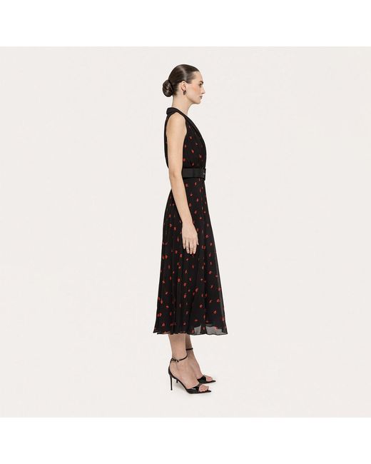 Nissa Black Belted Viscose A-Line Dress