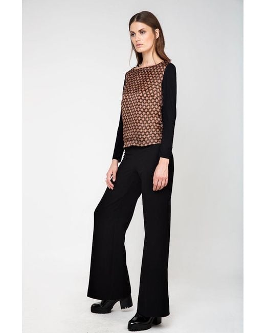 Conquista Brown Silk Detail Long Sleeve Top