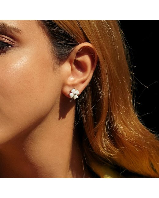 Spero London Metallic Opal Four Leaves Clover Sterling Stud Earring