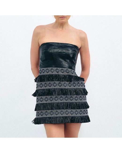 Victoria Slavinskaia Black Leather Strapless Evening Dress