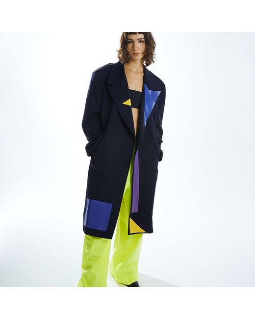 Miro Misljen Blue Printed Belted Overcoat