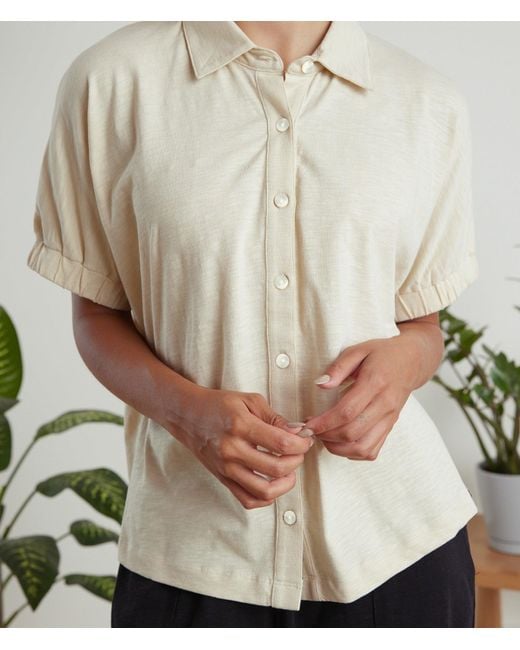 Known Supply Natural Neutrals Short Sleeve Button Up Tee