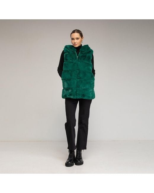 Tantra Spain Sl Green Fur Vest With Hood And Zipper Closure