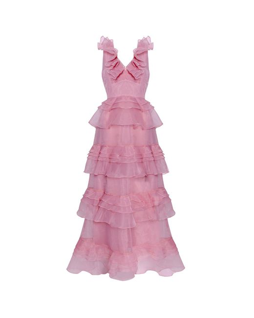 True Decadence Pink Light Mauve Organza Tiered Maxi Dress