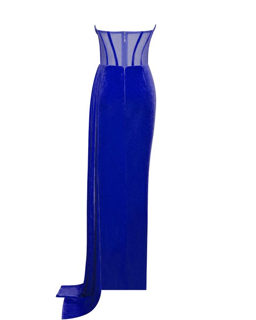 Miss Circle New York Blue Priya Royal Draping Corset High Slit Velvet Gown