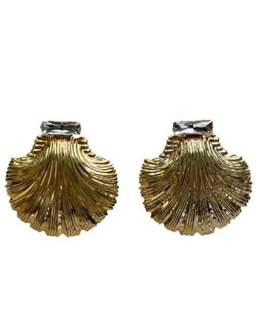 Laura Gray Green Large Diamond Clear Crystal Shell Earrings