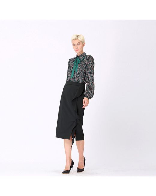 Smart and Joy Green Ascot Tie Print Shirt