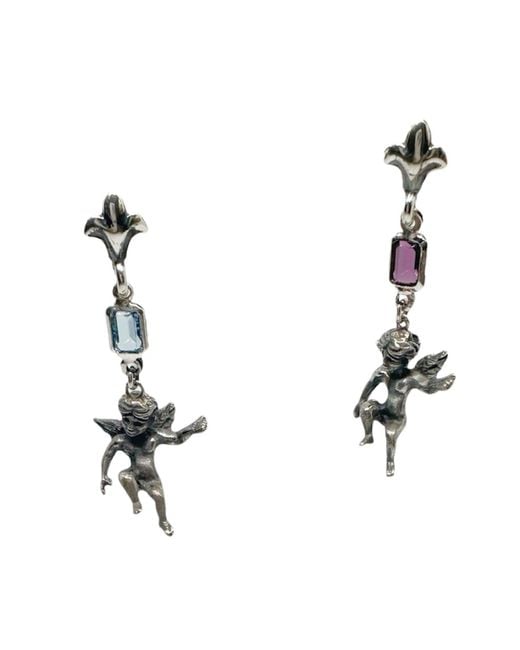 Tg-Jewellery by Tamara Gervasio Metallic One Of A Kind Ancient Cherub Earrings Sterling With Amethyst & Aquamarine