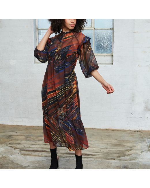 NUMBAT Red Sahara Printed Sheer Midi Dress