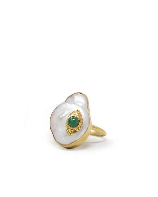Vintouch Italy Green The Eye-Plated Emerald & Pearl Ring