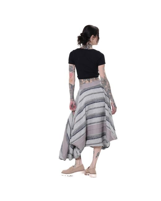 Metamorph Gray Asymmetric Midi Striped Skirt