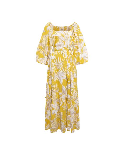 CHILLAZ Yellow Neutrals Sunshine Linen Maxi Dress With Puffed Sleeves