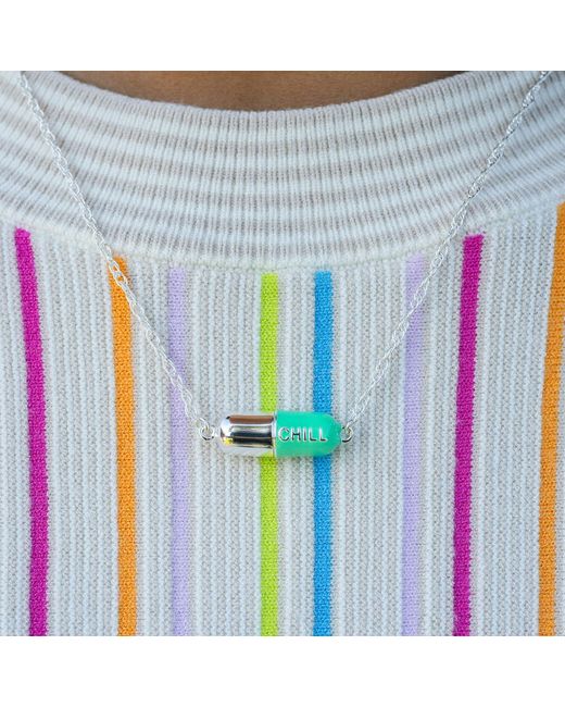 Kris Nations Blue Big Chill Pill Chain Necklace Turquoise & Sterling Silver