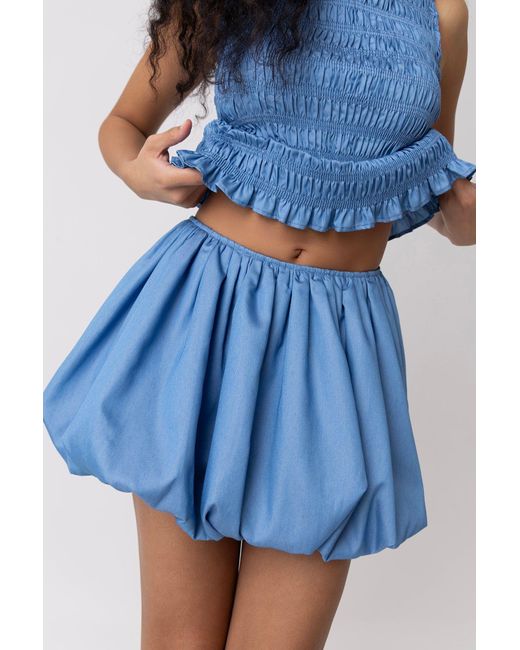 Amy Lynn Blue Claudia Chambray Ultra Puffball Mini Skirt