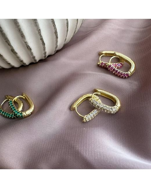 Clemence Wren Metallic Oval Pave Gemstone Huggie Earrings