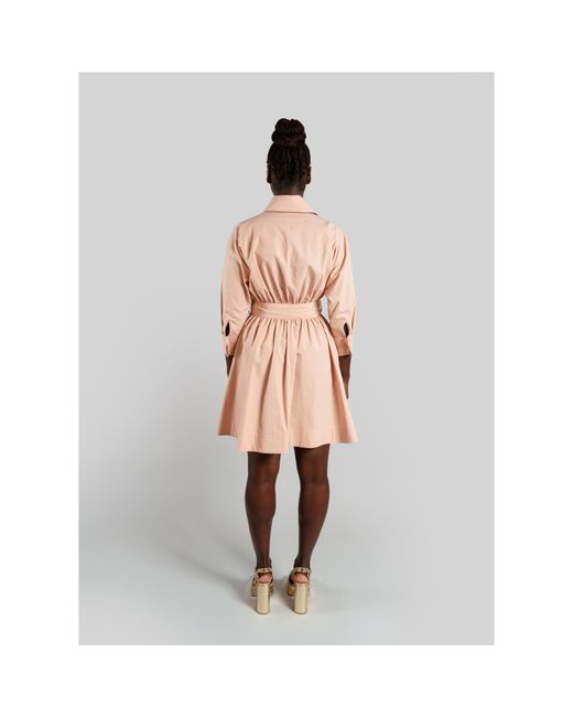 Femponiq Pink Neutrals Belted Gathered Cotton Shirt Dress