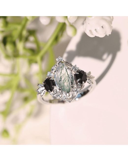 Azura Jewelry New York Blue Noctis Moss Agate Onyx Ring Vermeil