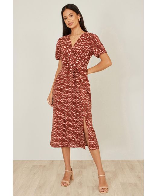 Yumi' Red Spot Wrap Midi Dress