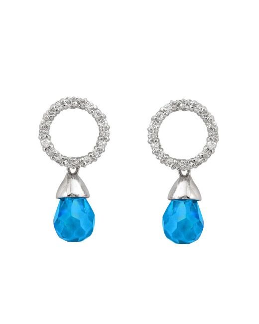 Genevive Jewelry Sterling Silver Blue Topaz Cubic Zirconia Teardrop Earrings