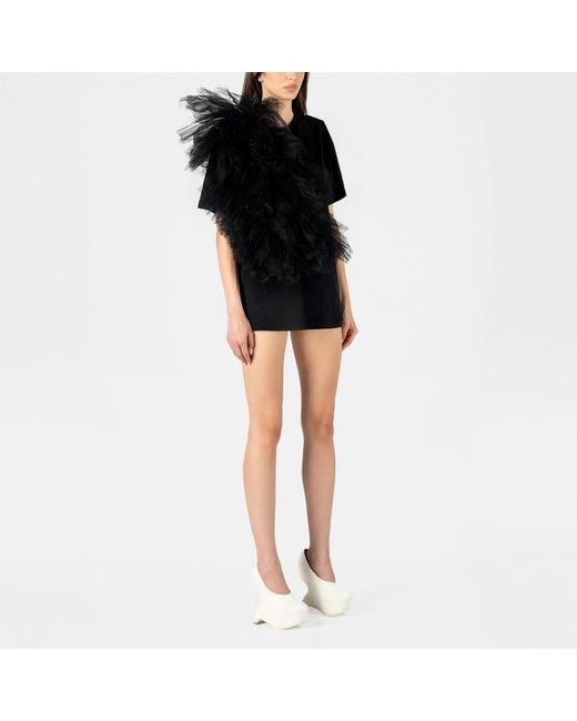LIA ARAM Black Edgy Ruffle Appliqué Tee