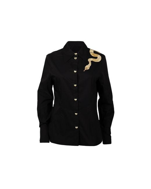Laines London Black Laines Couture Tie Shirt With Embellished Shoulder Snake