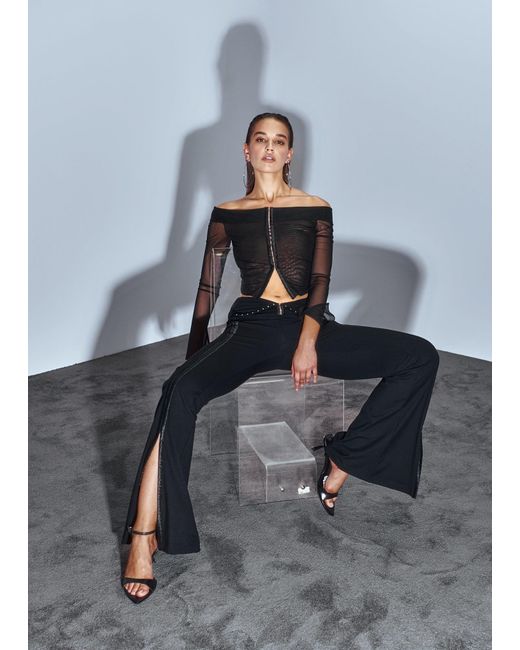 Khéla the Label Black Hooked Up Off Shoulder Mesh Top With Hook And Eye Closure