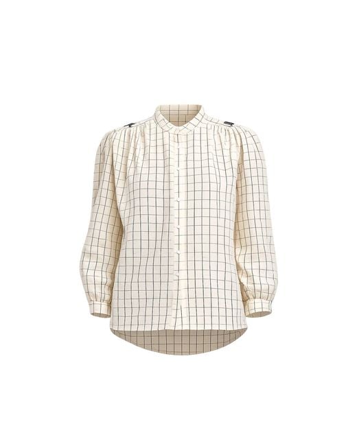 Tantra Spain Sl White Neutrals Checkered Shirt With Mandarin Collar And Embroidery On The Shoulder And Back