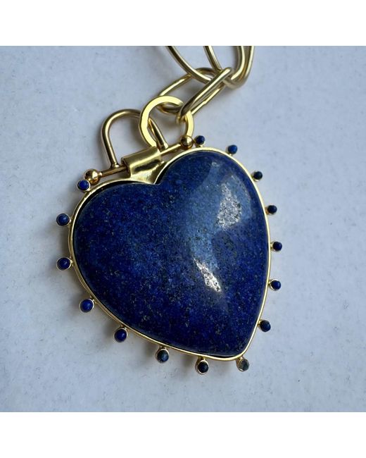 Rare Matters Jewelry Blue Luxe Lapis Heart Statement Chunky Pendant Necklace