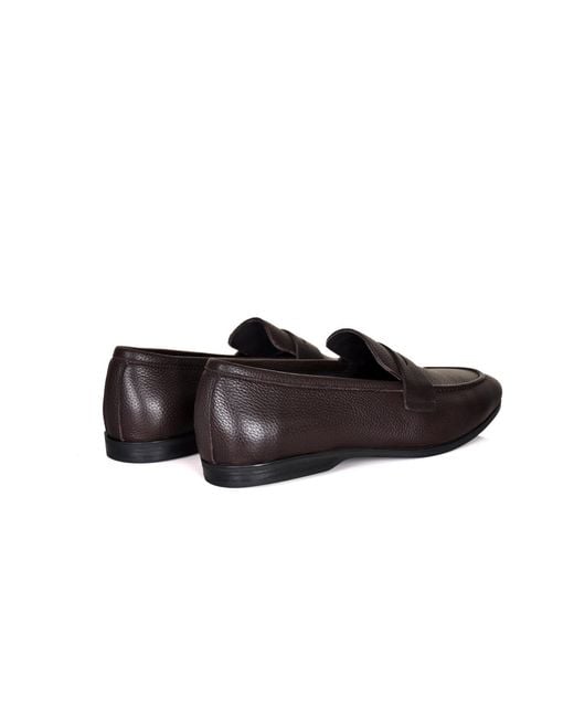 DAVID WEJ Brown Lorenzo Grained Leather Loafers for men