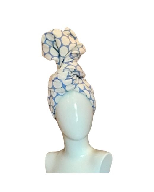 Romer Millinery Blue Twisturban Turban Cotton Matelassé With Dots