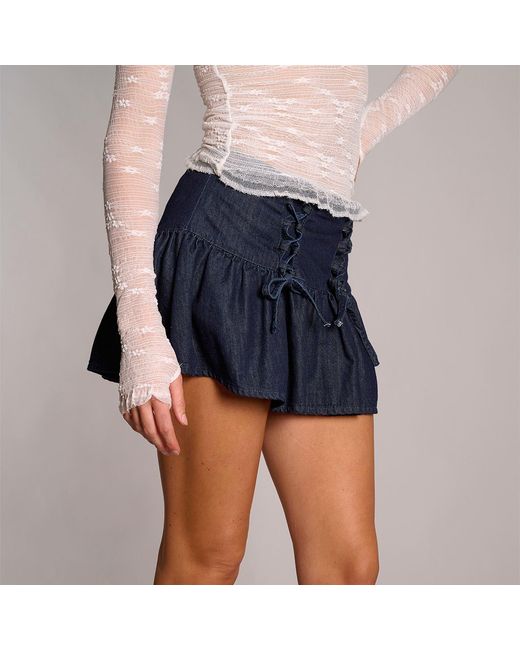 Love and Nostalgia Blue Niki Gathered Mini Skirt