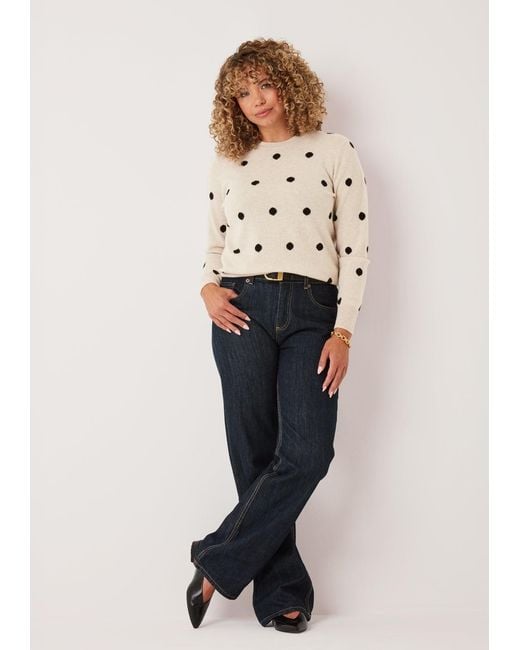 Loop Cashmere Natural Neutrals Intarsia Spot Crew Neck Sweater