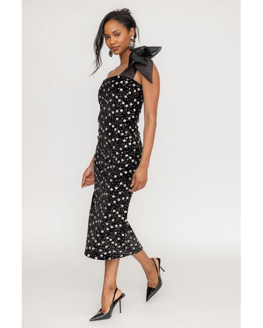 Zetaye Black Lydia Sequin One Shoulder Bow Dress