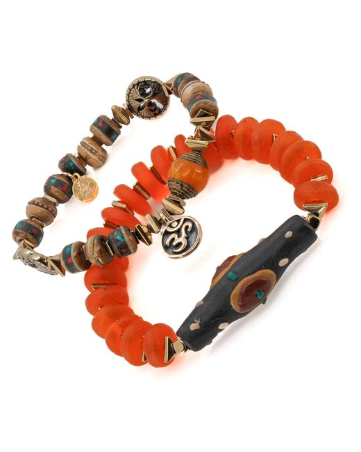 Ebru Jewelry Red Mystic Nepal Beaded Om Charm Unique Bracelet Set