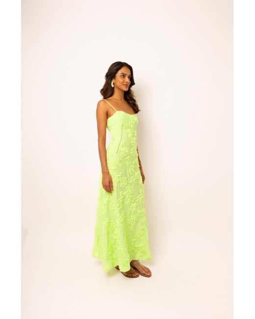 Amy Lynn Yellow Sofia Chartreuse Semi Sheer Floral Maxi Dress