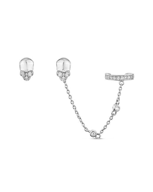 SALLY SKOUFIS Metallic Peace Stud Ear Cuff Set With Made Cz Diamond Stimulant